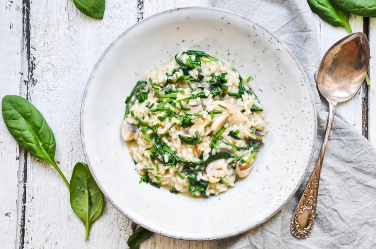 Tiny Spoon - Veganes Pilzrisotto mit Spinat